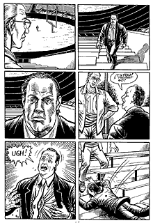 This is a page from one of my longest scenes in ORACLE, a mostly silent sequence that was inspired by Hitchcocks NORTH BY NORTHWEST.